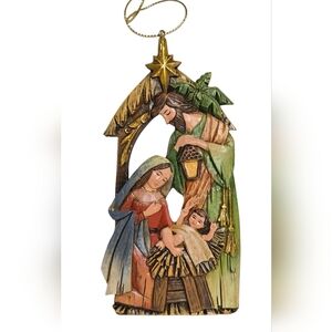 carved  painted wooden Nativity Christmas ornament   4   3/4"